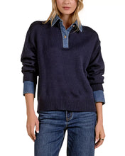 Load image into Gallery viewer, Denim Trim Collared Sweater