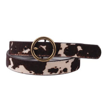 Load image into Gallery viewer, Brass-Toned Circle Buckle Leather Belt