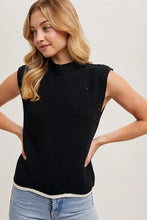 Load image into Gallery viewer, Mock Neck Contrast Bottom Hem Cap-Sleeved Knit Sweater