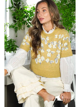 Load image into Gallery viewer, Cozy Floral Jacquard Short Sleeve Knitted sweater