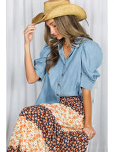 Load image into Gallery viewer, Collared Puff Sleeve 100%Tencel Chambray