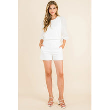Load image into Gallery viewer, White Fringe Sleeve Knit Top with Textured Balloon Style