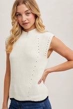 Load image into Gallery viewer, Mock Neck Contrast Bottom Hem Cap-Sleeved Knit Sweater