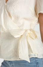 Load image into Gallery viewer, Short sleeve wrap front woven top w/ tie