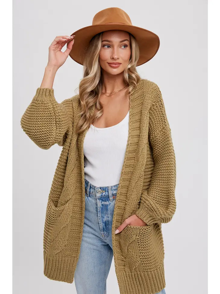 Chunky Cable Lantern Sleeve Cardigan