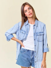 Load image into Gallery viewer, CHAMBRAY BUTTON DOWN SHIRT WITH ROLL UP SLEEVE
