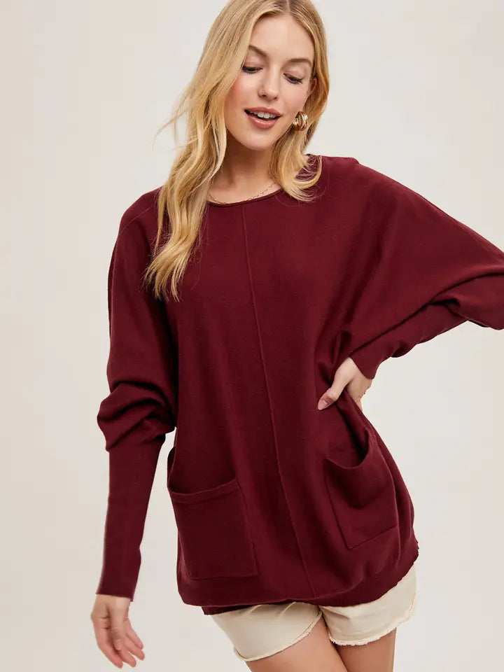 Dolman Tunic Knit Sweater with Pocket