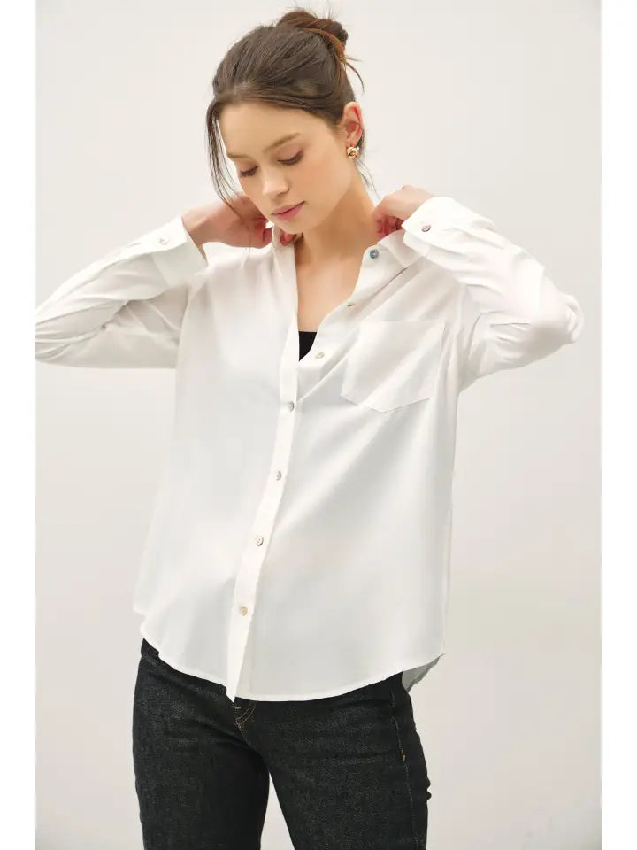 Classic Cut Button Up Long Sleeve Top