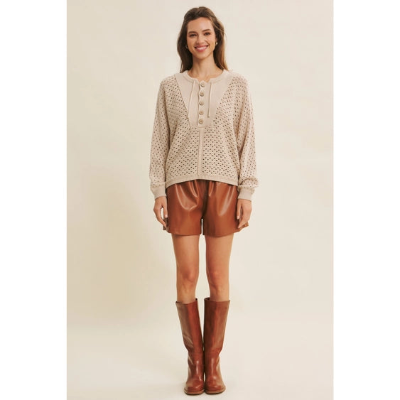Oversized Textured Cotton Pullover Sweater with Dolman Sleeves