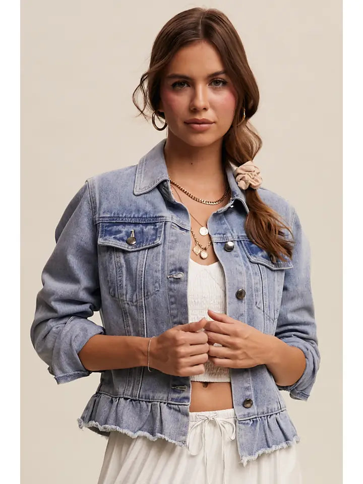 Ruffled Hem Denim Jacket
