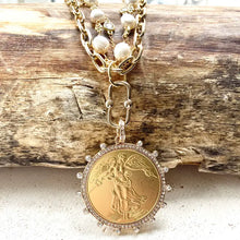 Load image into Gallery viewer, Angel Coin Medallion Necklace Pearl Gold
