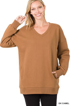 Load image into Gallery viewer, V Neck Sweatshirt with side pockets
