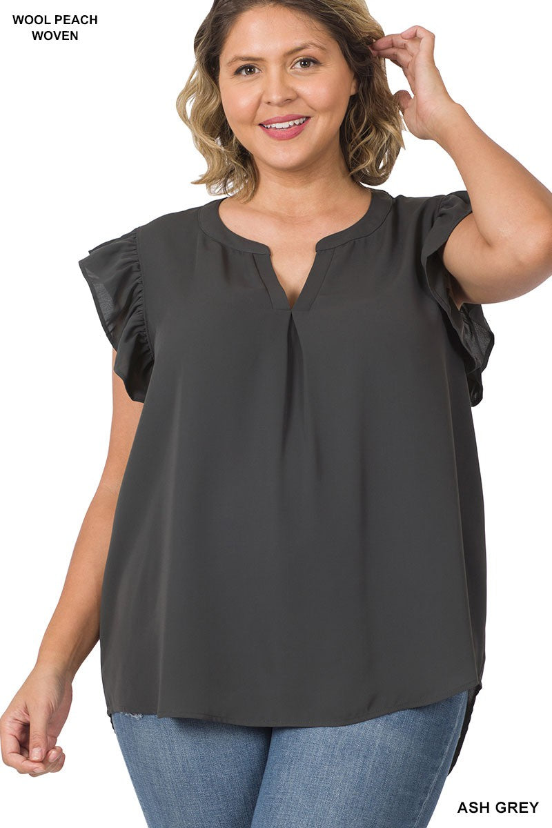 Woven Airflow Ruffled Sleeve Top - PLUS SIZE