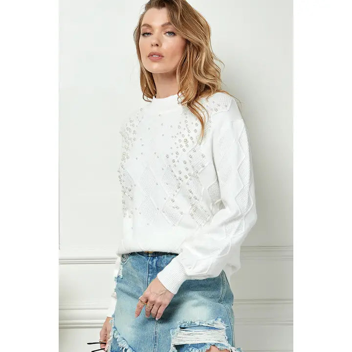 Diamond Pattern Beads Detail Sweater