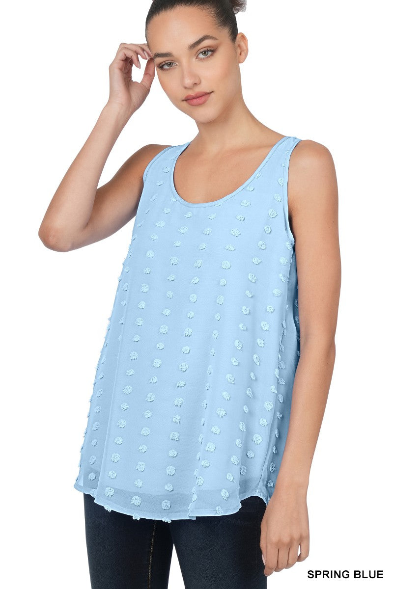 SWISS DOT SLEEVELESS ROUND NECK & ROUND HEM TOP