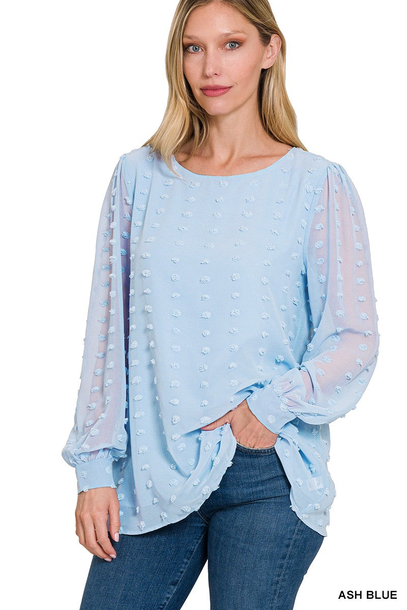 SWISS DOT ROUND NECK BLOUSE