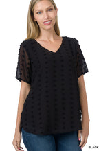 Load image into Gallery viewer, SWISS DOT SHORT SLEEVE V-NECK ROUND HEM TOP
