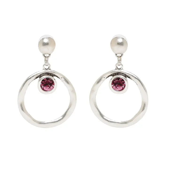 Handmade Crystal Pewter Earrings - NE1518 Pink