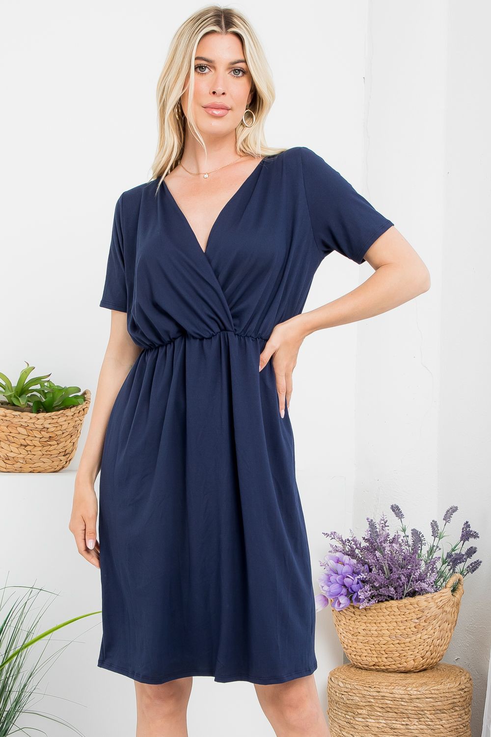 Surplice Draped Waist Dress