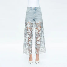 Load image into Gallery viewer, High Rise Wide Leg Jeans with Lace Spliced
