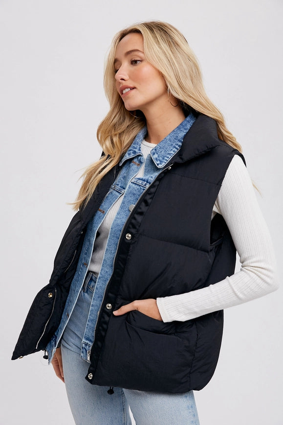 Denim Layered Puffer Vest