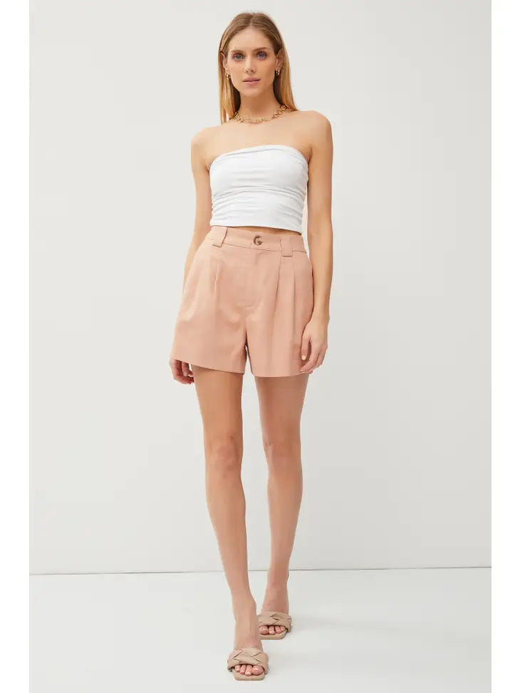 Classic Pleated Linen Wide Leg Shorts