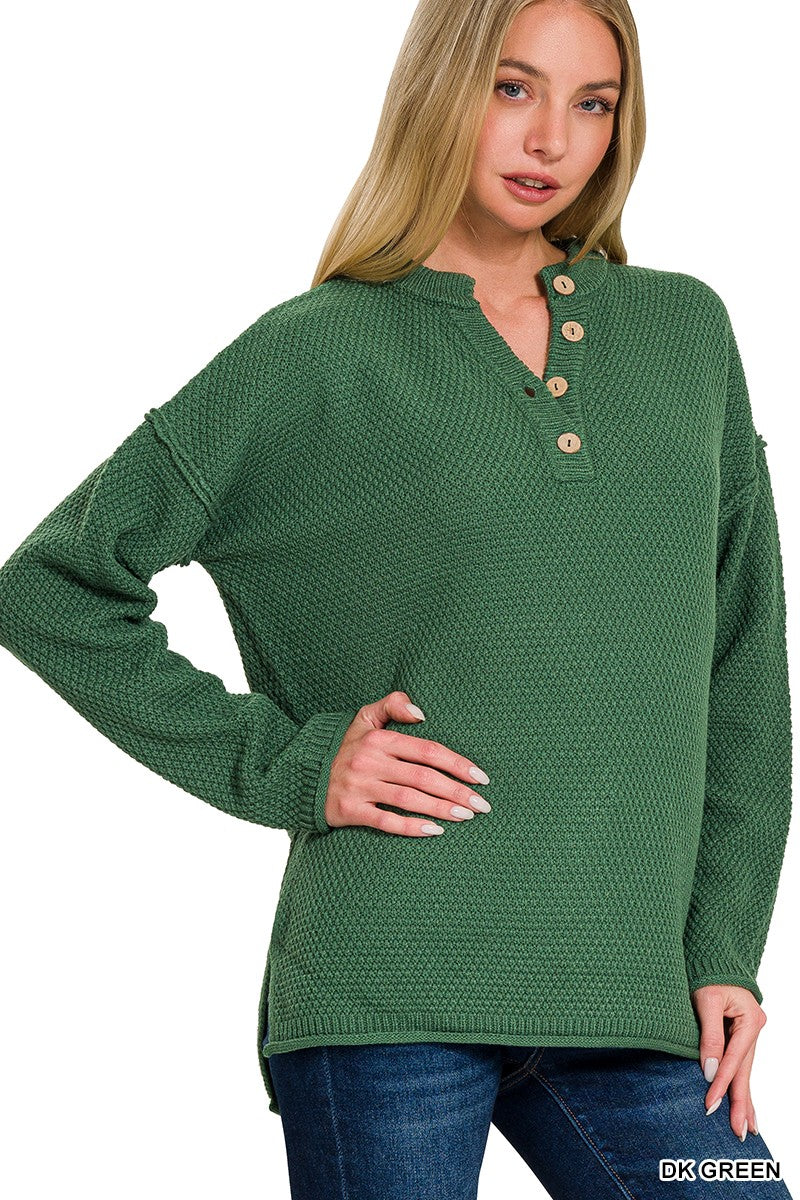 4 Buttons Henley Neckline Basic Sweater
