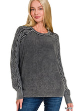 Load image into Gallery viewer, Stone Washed Cable-sleeve Crewneck Sweater
