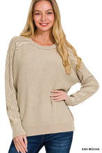 Load image into Gallery viewer, Stone Washed Cable-sleeve Crewneck Sweater

