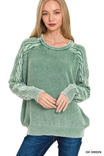 Load image into Gallery viewer, Stone Washed Cable-sleeve Crewneck Sweater
