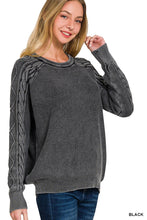 Load image into Gallery viewer, Stone Washed Cable Crewneck Sweater
