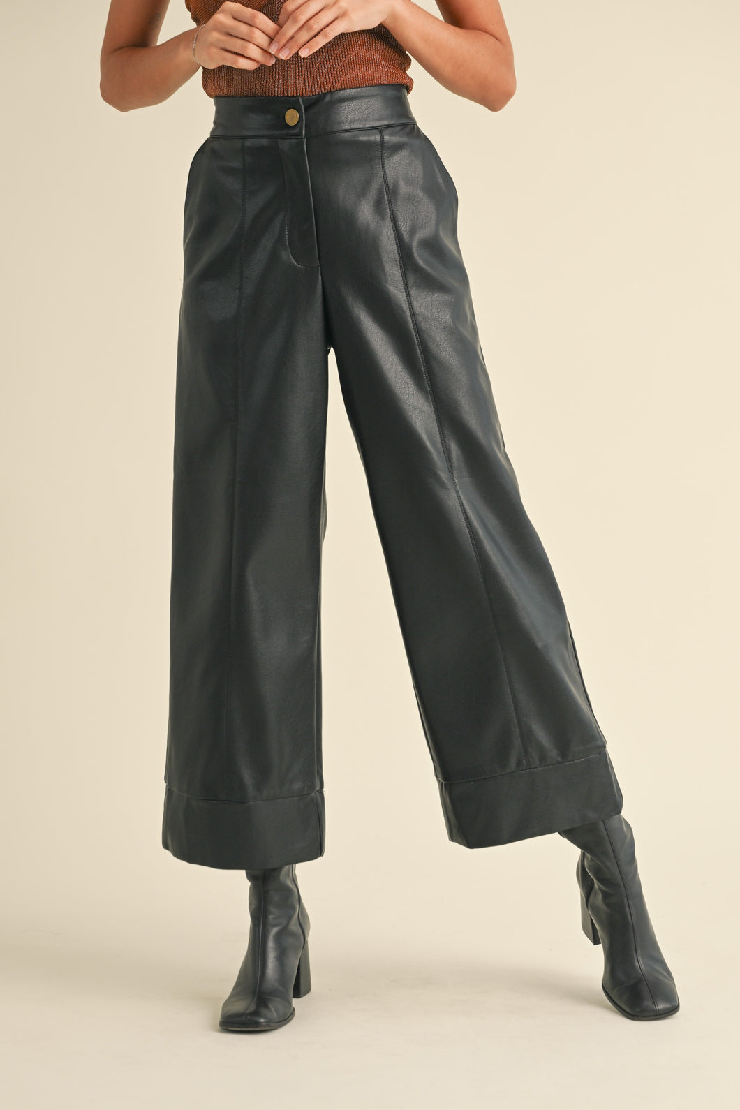 Vegan Leather Wide Straight Leg Pants