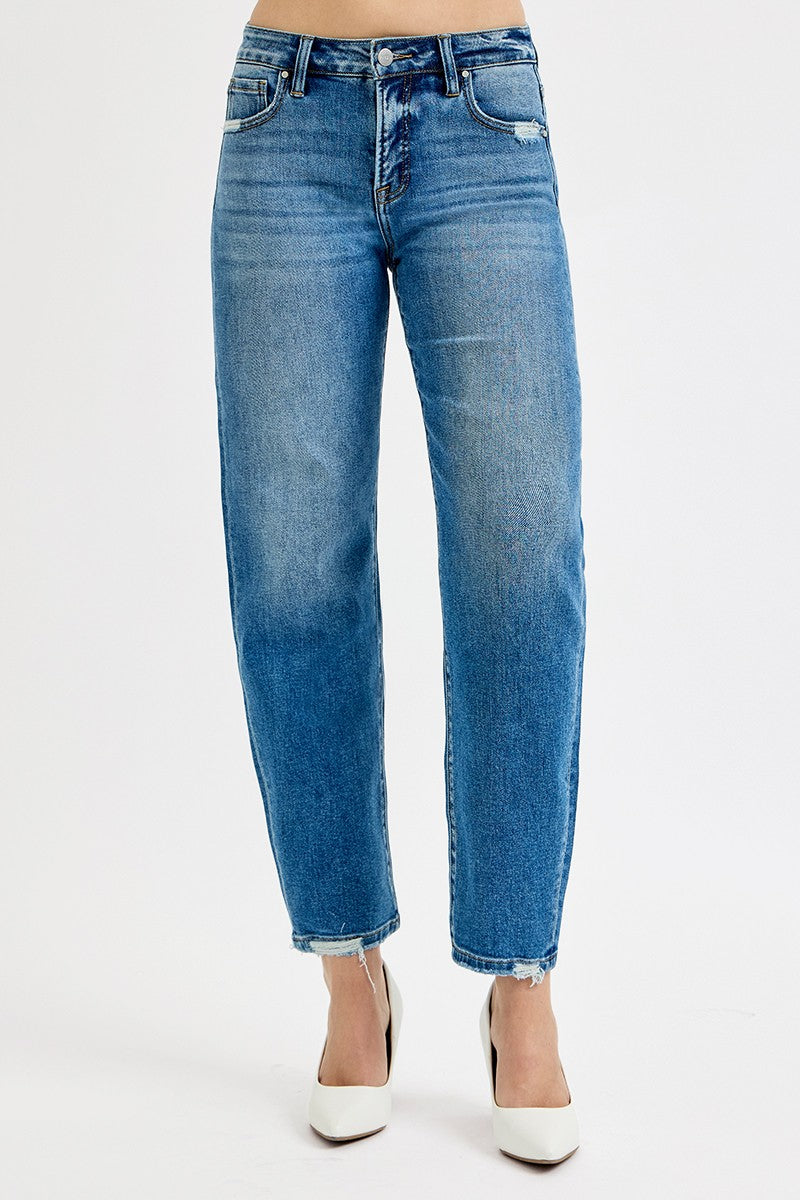 Tummy Control High Rise Ankle Slim Barrel Jeans