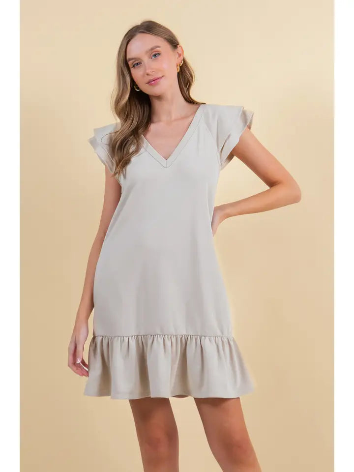 French Terry Double Ruffle Cap Sleeve Mini Dress