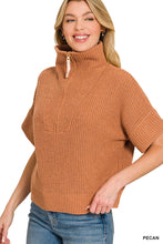 Load image into Gallery viewer, HALF ZIP HIGH NECK SHORT SLEEVE SWEATER
