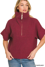 Load image into Gallery viewer, HALF ZIP HIGH NECK SHORT SLEEVE SWEATER
