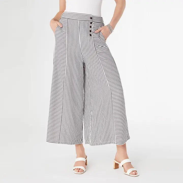 Dahlia Striped Textured Pants with Side Button