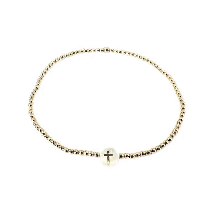 2mm Gold Filled Cross Mother of Pearl Charm