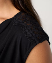 Load image into Gallery viewer, Draped neck sleeveless knit top w/ lace
