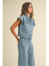 Load image into Gallery viewer, Striped Denim Jacquard Ruffled Vest
