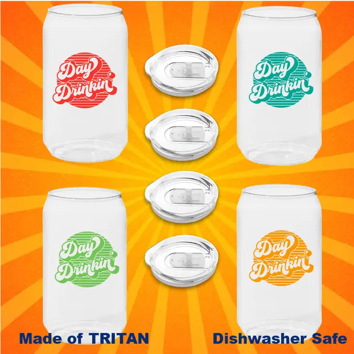 Day Drinkin' Set of 4 Tritan Unbreakable Can Cups with Lids
