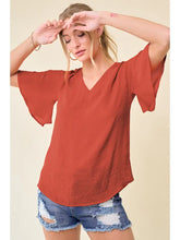 Load image into Gallery viewer, Pleated Shoulder Bell Sleeve Blouse
