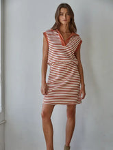 Load image into Gallery viewer, Knit Cotton Spandex Striped Ribbed V-Neck Polo Mini
