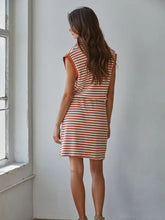 Load image into Gallery viewer, Knit Cotton Spandex Striped Ribbed V-Neck Polo Mini
