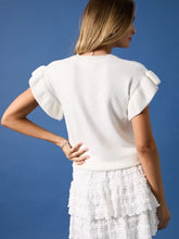Load image into Gallery viewer, Round Neck Ruffle Sleeve USA Flag Sweater
