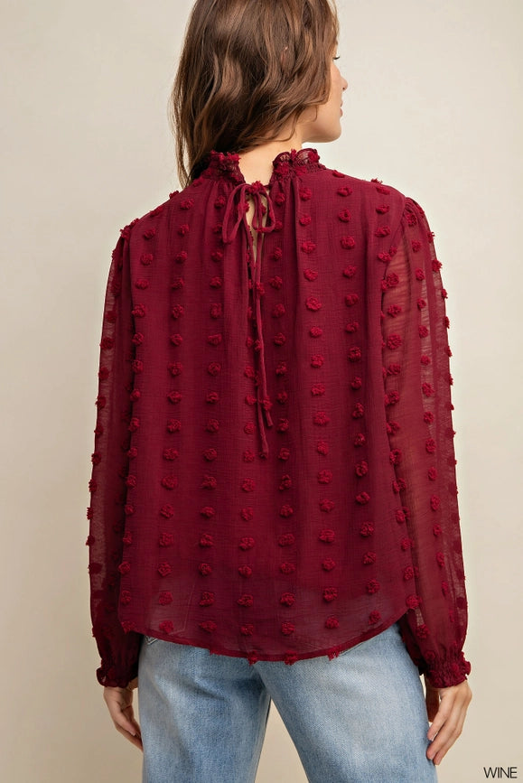 Classic Pom Detail High Neck Blouse