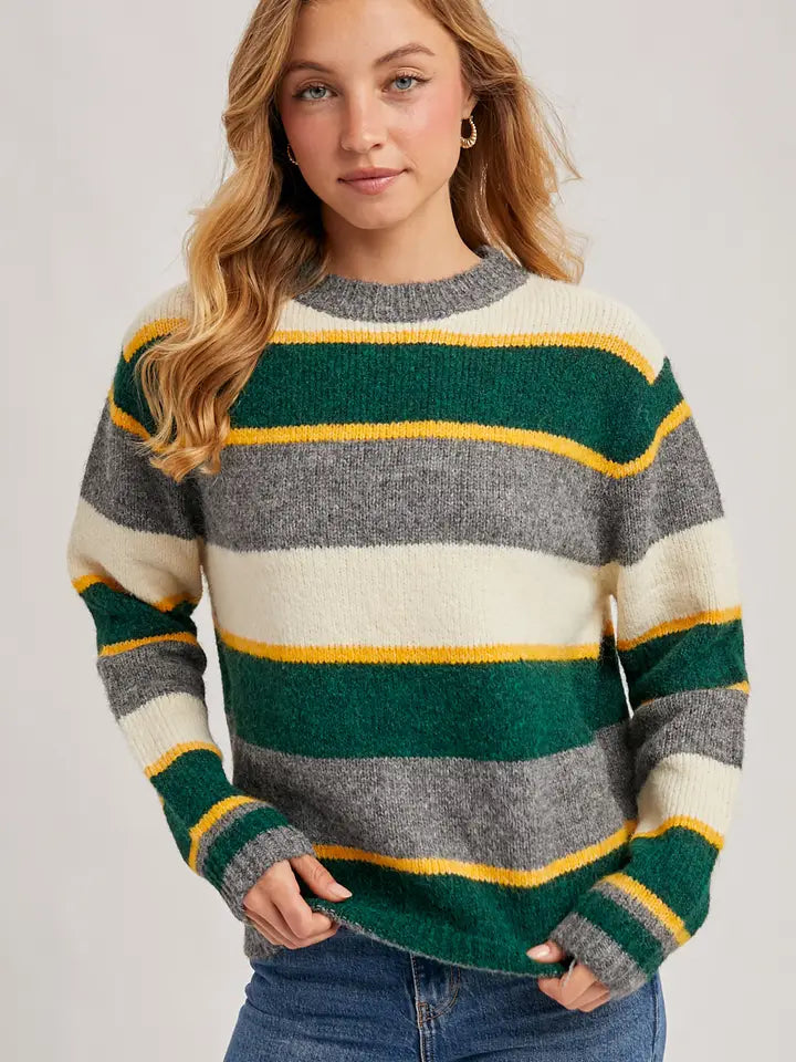 Striped Color Block Fuzzy Knit Sweater