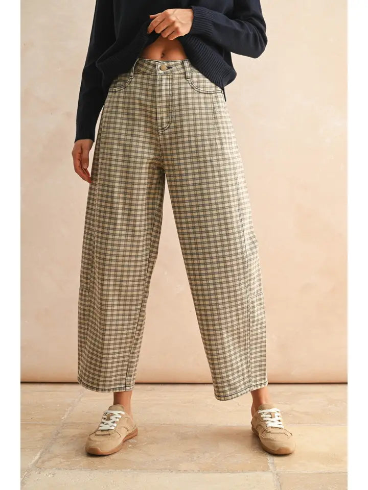 MINI CHECKER PATTERN BARREL PANTS