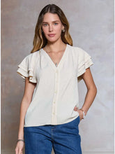Load image into Gallery viewer, Double Flutter Sleeve Button Up Blouse
