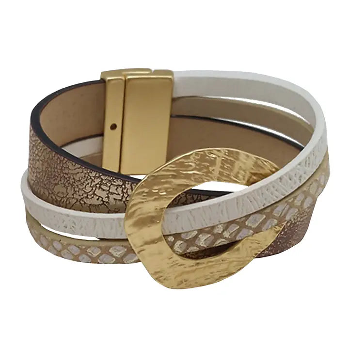 Circle Hammered Vegan Leather Bracelets in Multi Tones